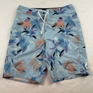 Volcom Boardshorts Men’s 27 Swim Trunks Swimwear Poly Stretch Blue Leaves Pocket